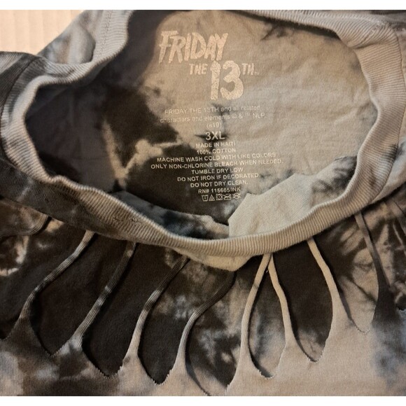 Friday the 13th Jason HOT TOPIC Slashed Neckline Tie Dye Horror Adult 3XL Shirt - Picture 5 of 7